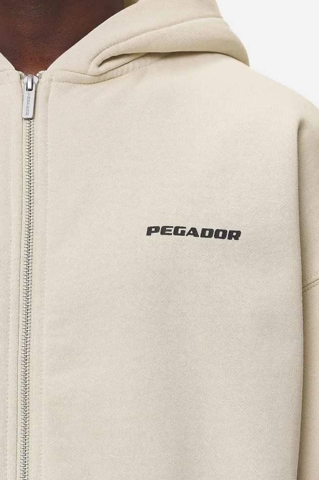 Men Pegador Hoodies Colne Logo Oversized Sweat Jacket Washed Desert Sand Men Pegador Hoodies Colne Logo Oversized Sweat Jacket Washed Desert Sand