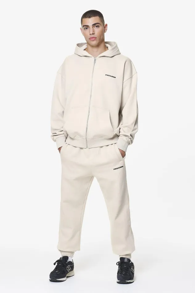 Men Pegador Hoodies Colne Logo Oversized Sweat Jacket Washed Dust Cream Men Pegador Hoodies Colne Logo Oversized Sweat Jacket Washed Dust Cream