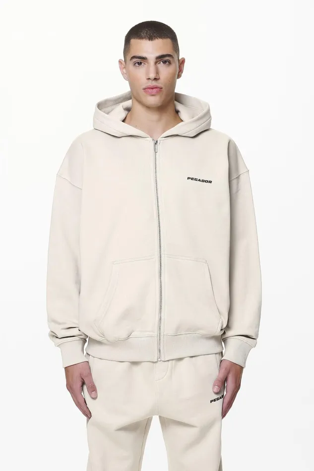 Men Pegador Hoodies Colne Logo Oversized Sweat Jacket Washed Dust Cream Men Pegador Hoodies Colne Logo Oversized Sweat Jacket Washed Dust Cream