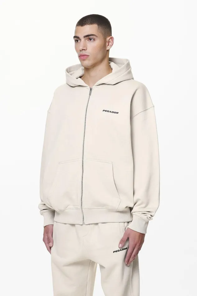 Men Pegador Hoodies Colne Logo Oversized Sweat Jacket Washed Dust Cream Men Pegador Hoodies Colne Logo Oversized Sweat Jacket Washed Dust Cream