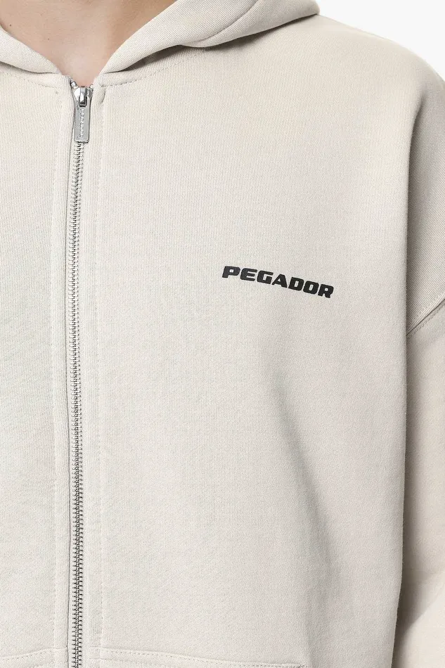 Men Pegador Hoodies Colne Logo Oversized Sweat Jacket Washed Dust Cream Men Pegador Hoodies Colne Logo Oversized Sweat Jacket Washed Dust Cream