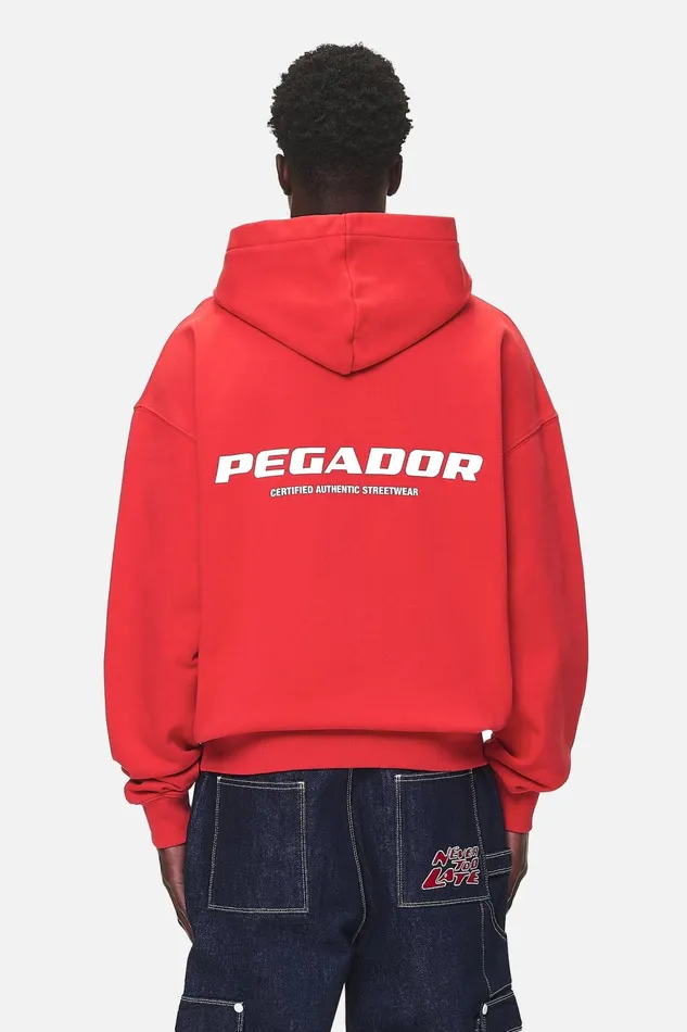Men Pegador Hoodies Colne Logo Oversized Sweat Jacket Washed Red