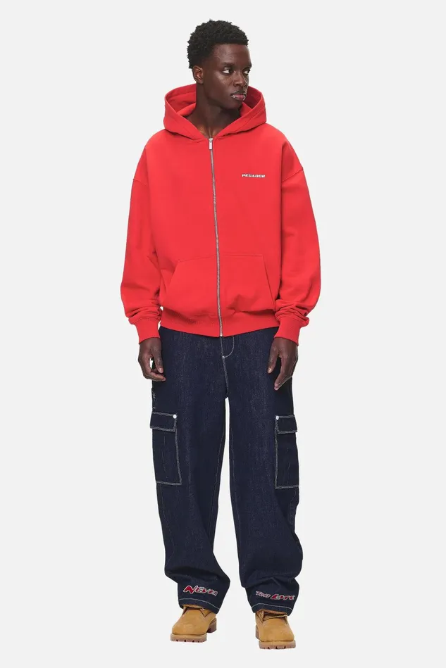 Men Pegador Hoodies Colne Logo Oversized Sweat Jacket Washed Red Men Pegador Hoodies Colne Logo Oversized Sweat Jacket Washed Red