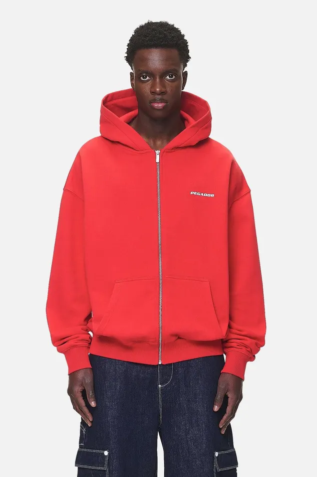 Men Pegador Hoodies Colne Logo Oversized Sweat Jacket Washed Red Men Pegador Hoodies Colne Logo Oversized Sweat Jacket Washed Red