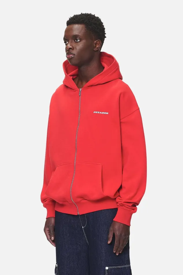 Men Pegador Hoodies Colne Logo Oversized Sweat Jacket Washed Red Men Pegador Hoodies Colne Logo Oversized Sweat Jacket Washed Red