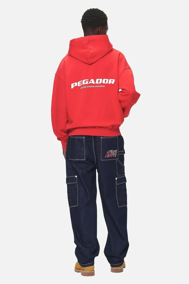 Men Pegador Hoodies Colne Logo Oversized Sweat Jacket Washed Red Men Pegador Hoodies Colne Logo Oversized Sweat Jacket Washed Red