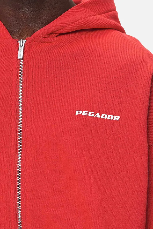 Men Pegador Hoodies Colne Logo Oversized Sweat Jacket Washed Red Men Pegador Hoodies Colne Logo Oversized Sweat Jacket Washed Red
