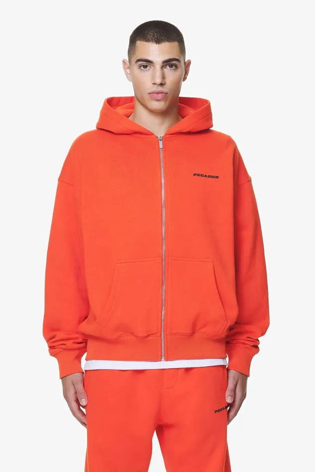 Men Pegador Hoodies Logo Oversized Sweat Jacket Washed Signal Red Gum