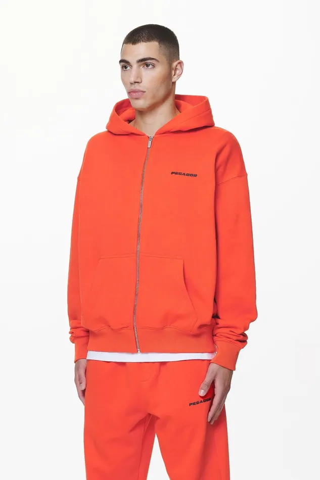 Men Pegador Hoodies Logo Oversized Sweat Jacket Washed Signal Red Gum