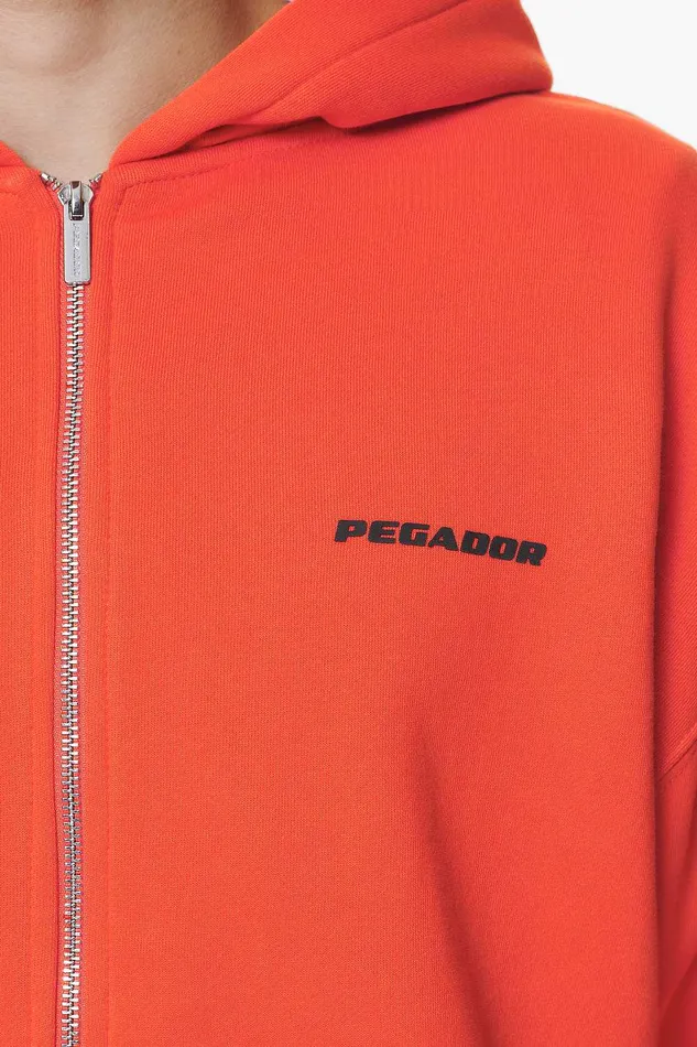 Men Pegador Hoodies Logo Oversized Sweat Jacket Washed Signal Red Gum