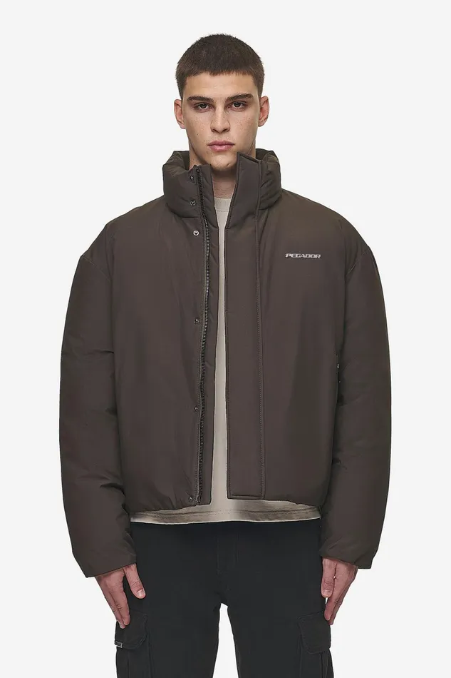 Men Pegador Jacken Lavoy Cropped Boxy Puffer Jacket Dark Brown
