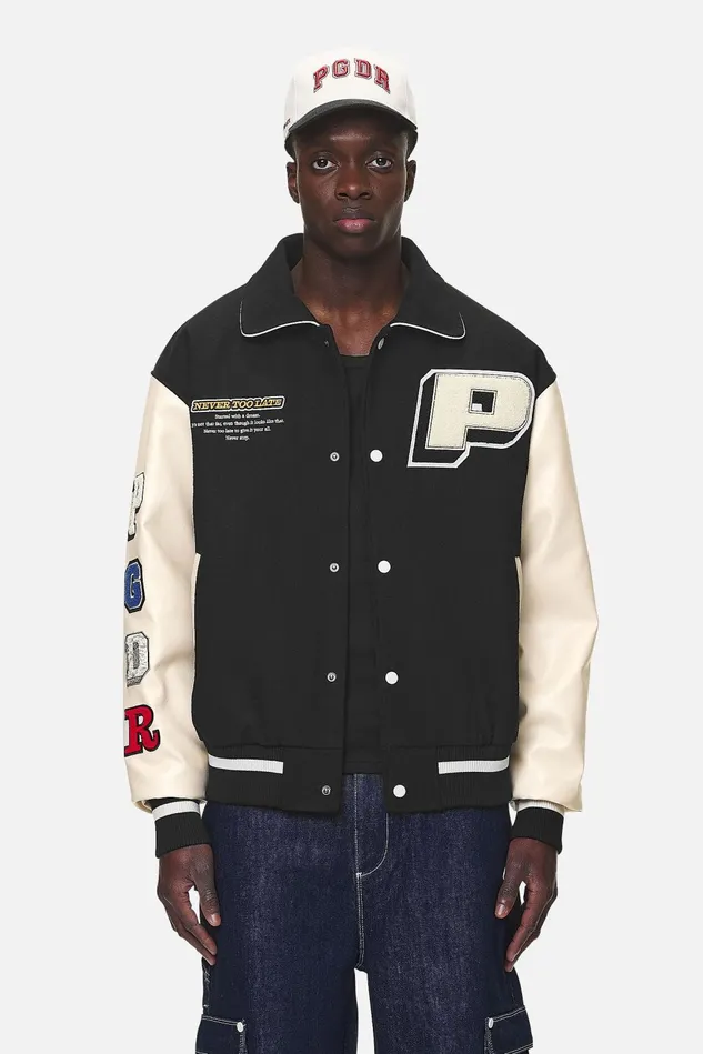 Men Pegador Jacken Oris Varsity Jacket Black Cream