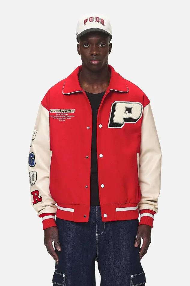 Men Pegador Jacken Oris Varsity Jacket Red Cream