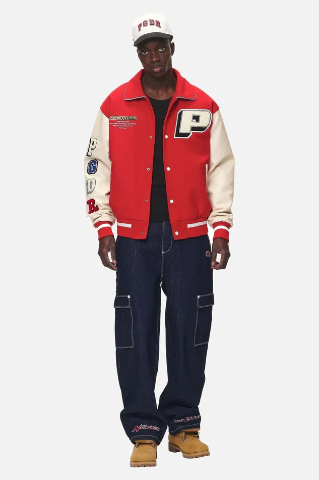 Men Pegador Jacken Oris Varsity Jacket Red Cream Men Pegador Jacken Oris Varsity Jacket Red Cream
