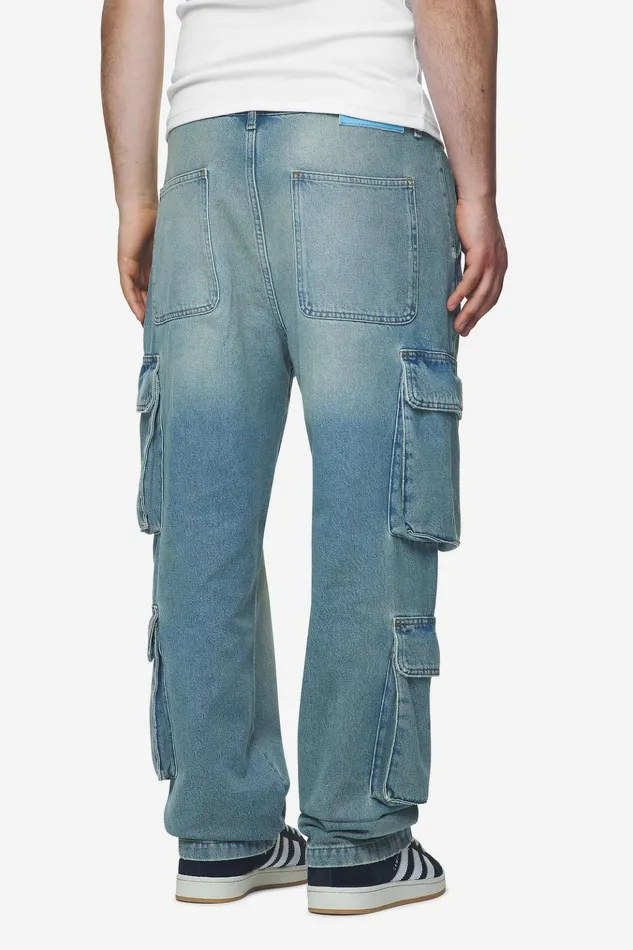 Men Pegador Jeans Romain Wide Denim Cargo Pants Washed Vintage Blue Men Pegador Jeans Romain Wide Denim Cargo Pants Washed Vintage Blue