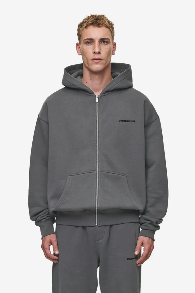 Men Pegador Zip Hoodies Logo Oversized Sweat Jacket Washed Anthracite
