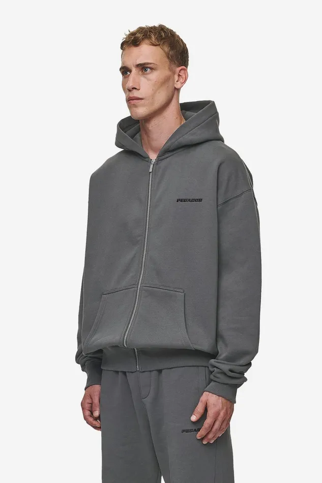 Men Pegador Zip Hoodies Logo Oversized Sweat Jacket Washed Anthracite