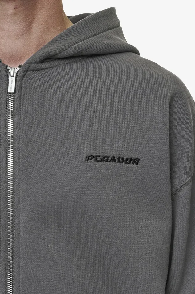 Men Pegador Zip Hoodies Logo Oversized Sweat Jacket Washed Anthracite