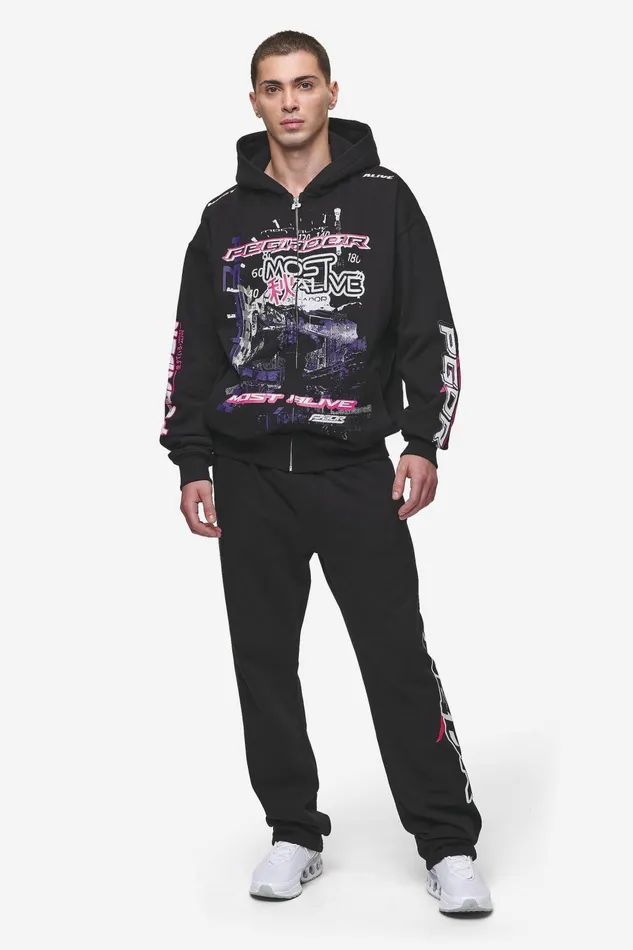 Men Pegador Zip Hoodies Saxon Oversized Sweat Jacket Washed Black Men Pegador Zip Hoodies Saxon Oversized Sweat Jacket Washed Black