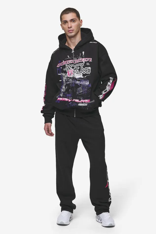 Men Pegador Zip Hoodies Saxon Oversized Sweat Jacket Washed Black Men Pegador Zip Hoodies Saxon Oversized Sweat Jacket Washed Black