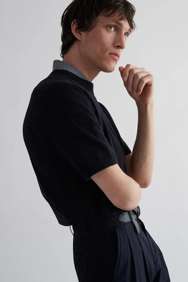 Men Rhys Cotton Linen Tshirt Dark Navy Norse Projects Knitwear