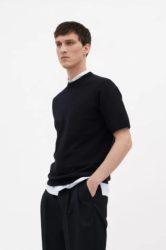 Men Rhys Cotton Linen Tshirt Dark Navy Norse Projects Knitwear