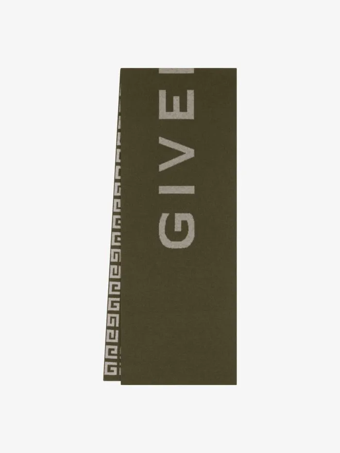 Men Scarves and Ties Givenchy GIVENCHY 4G Double Sided Scarf In Wool And Cashmere Khaki