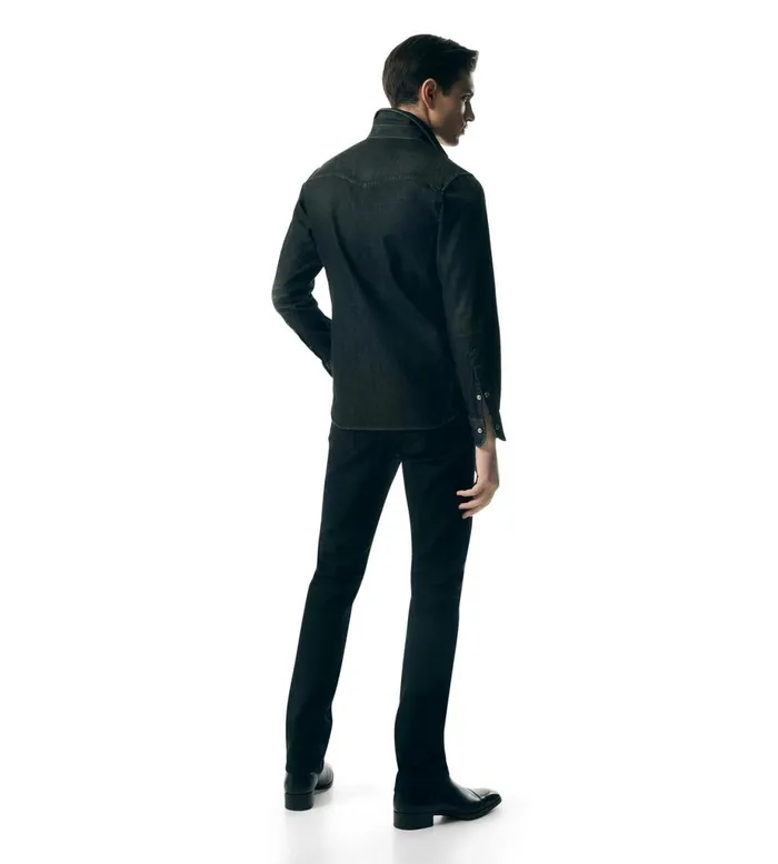Men Shirts Tom Ford Washed Denim Western Shirt Washed Black Men Shirts Tom Ford Washed Denim Western Shirt Washed Black