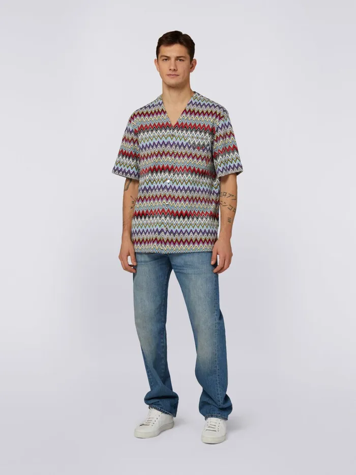 Men ShortSleeved Cotton Shirt With Chevron Pattern Multicoloured Missoni Shirts
