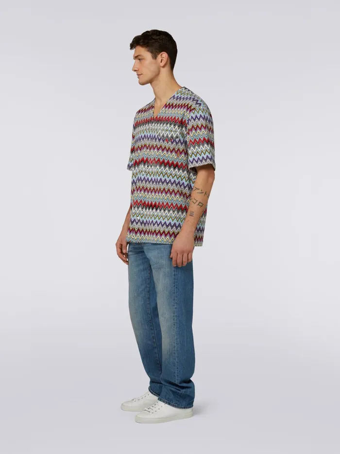 Men ShortSleeved Cotton Shirt With Chevron Pattern Multicoloured Missoni Shirts
