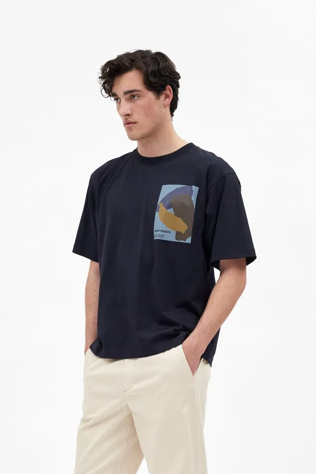 Men Simon Brush Print TShirt Dark Navy Norse Projects TShirts