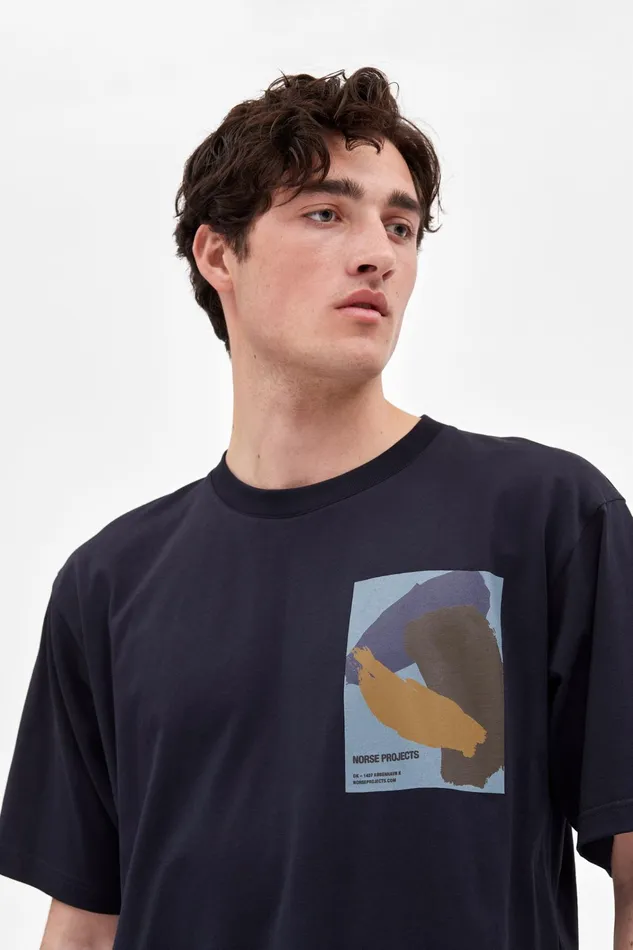 Men Simon Brush Print TShirt Dark Navy Norse Projects TShirts