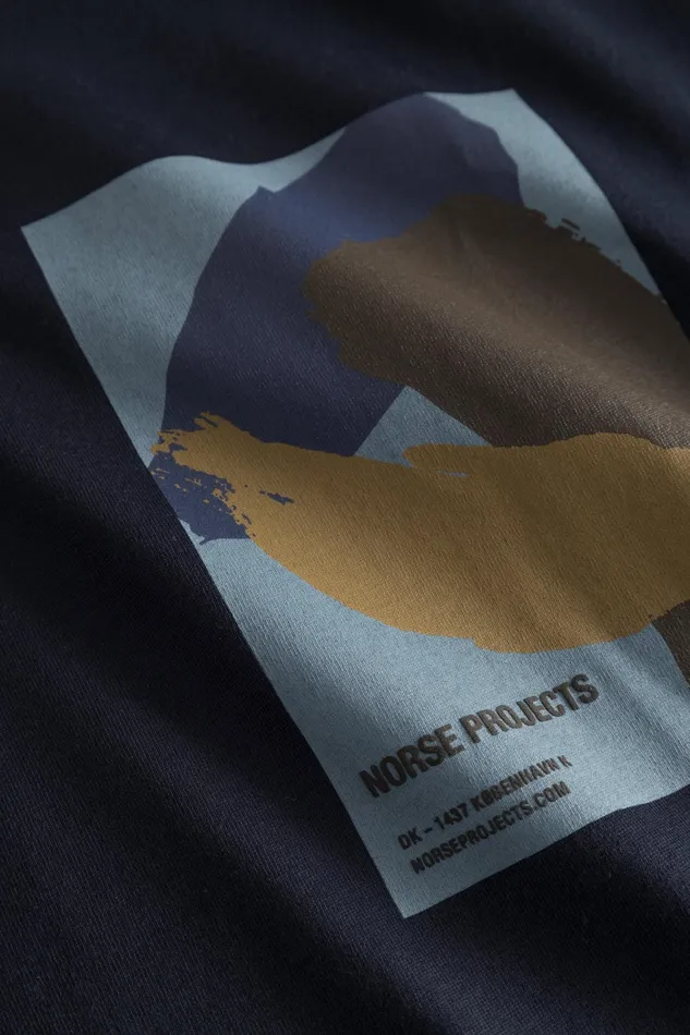 Men Simon Brush Print TShirt Dark Navy Norse Projects TShirts