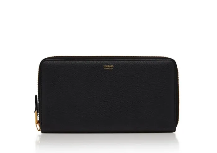 Men Small Leather Goods Tom Ford Grain Leather Travel Wallet Black