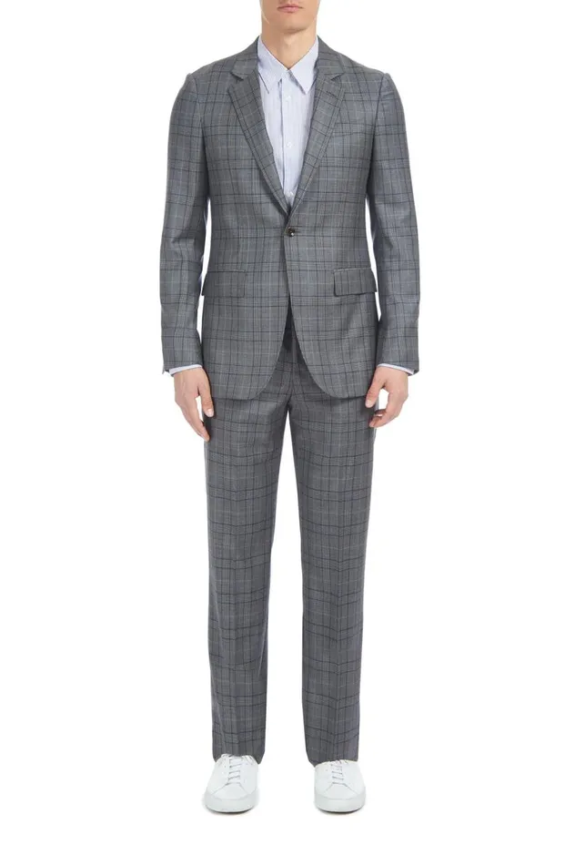 Men Suits Gabriela Hearst Damien Jacket In BlueGrey Check Virgin Wool