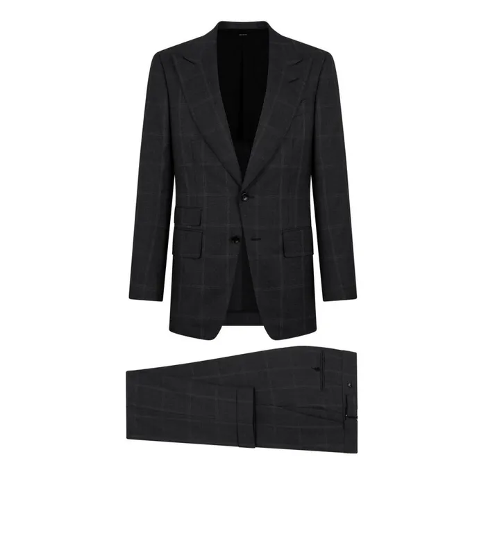 Men Suits Tom Ford Window Pane Shelton Suit Dark Grey