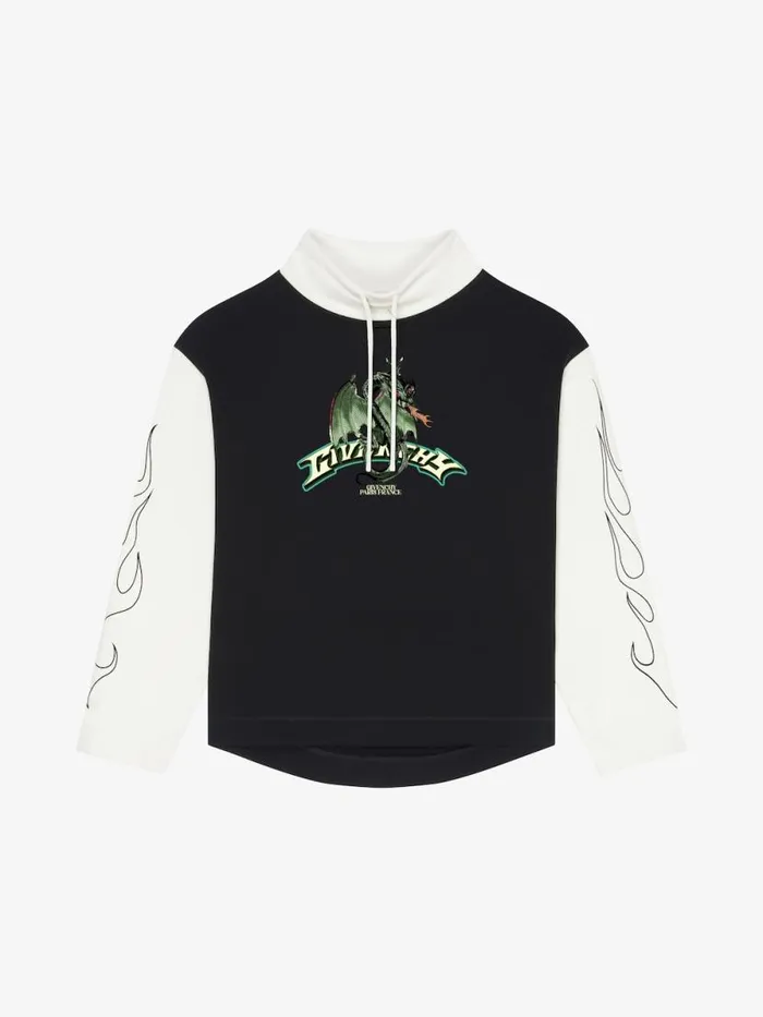 Men Sweatshirts and Hoodies Givenchy Sweatshirt In Fleece With GIVENCHY Dragon Print Blackwhite