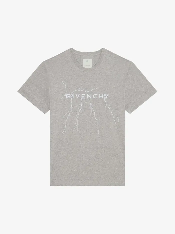 Men TShirts Givenchy Oversized Tshirt In Cotton With Reflective Artwork Light Grey Melange