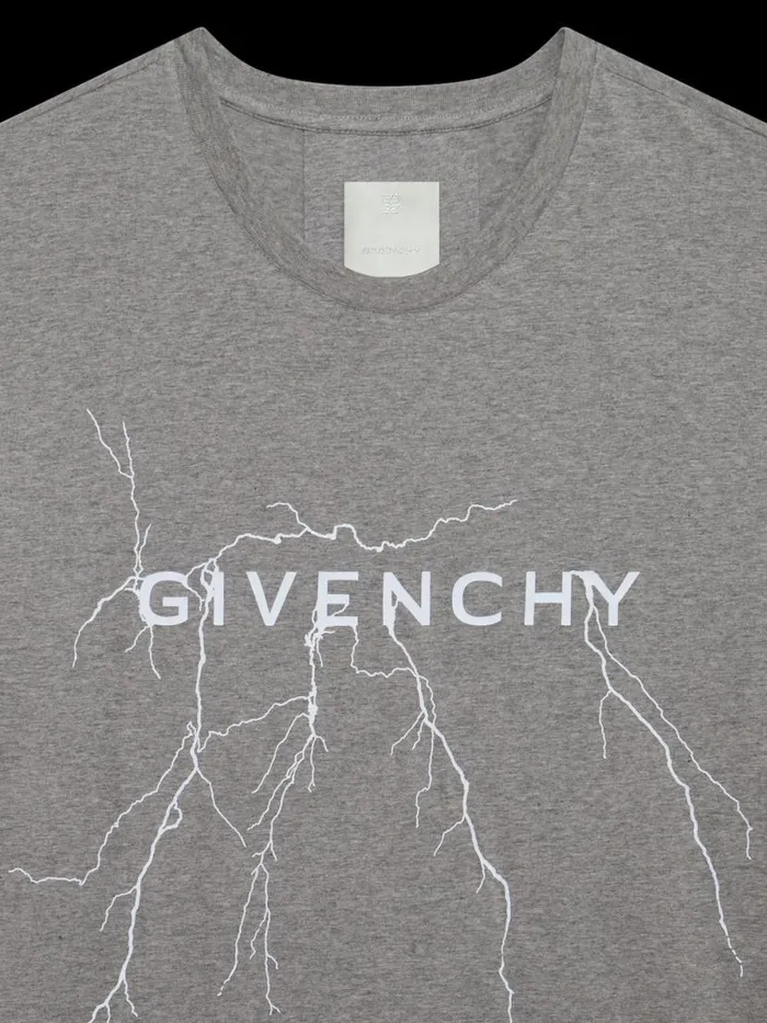 Men TShirts Givenchy Oversized Tshirt In Cotton With Reflective Artwork Light Grey Melange Men TShirts Givenchy Oversized Tshirt In Cotton With Reflective Artwork Light Grey Melange