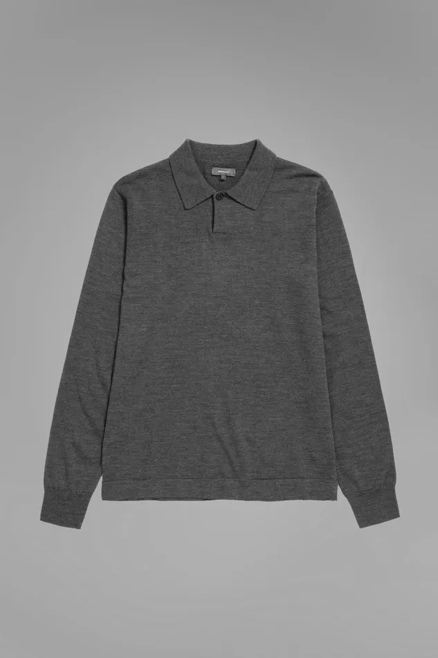 Men Tech Merino Polo Charcoal Melange Norse Projects Knitwear