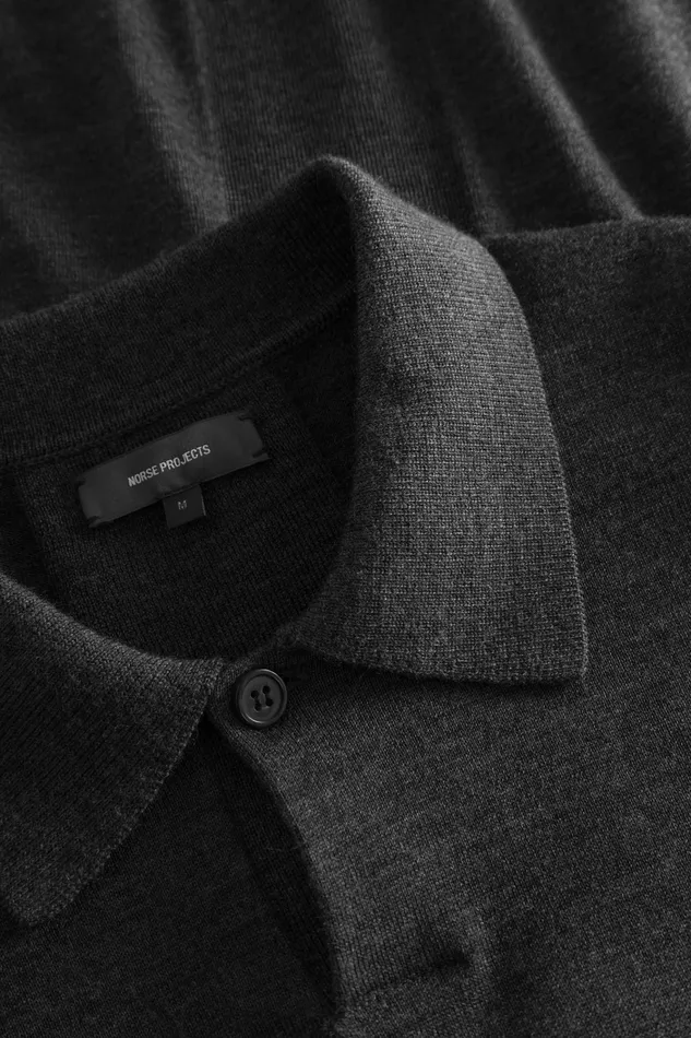 Men Tech Merino Polo Charcoal Melange Norse Projects Knitwear