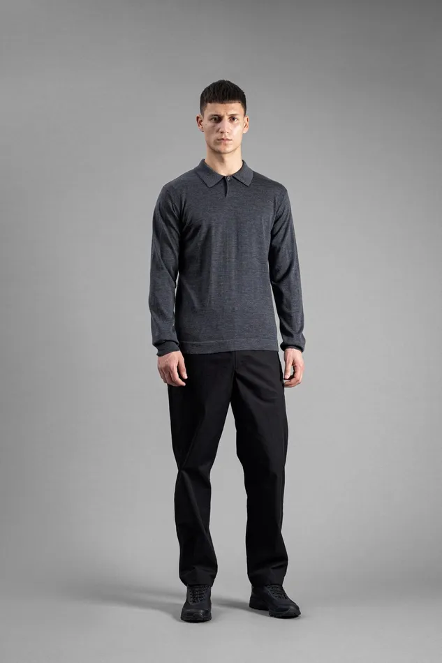 Men Tech Merino Polo Charcoal Melange Norse Projects Knitwear
