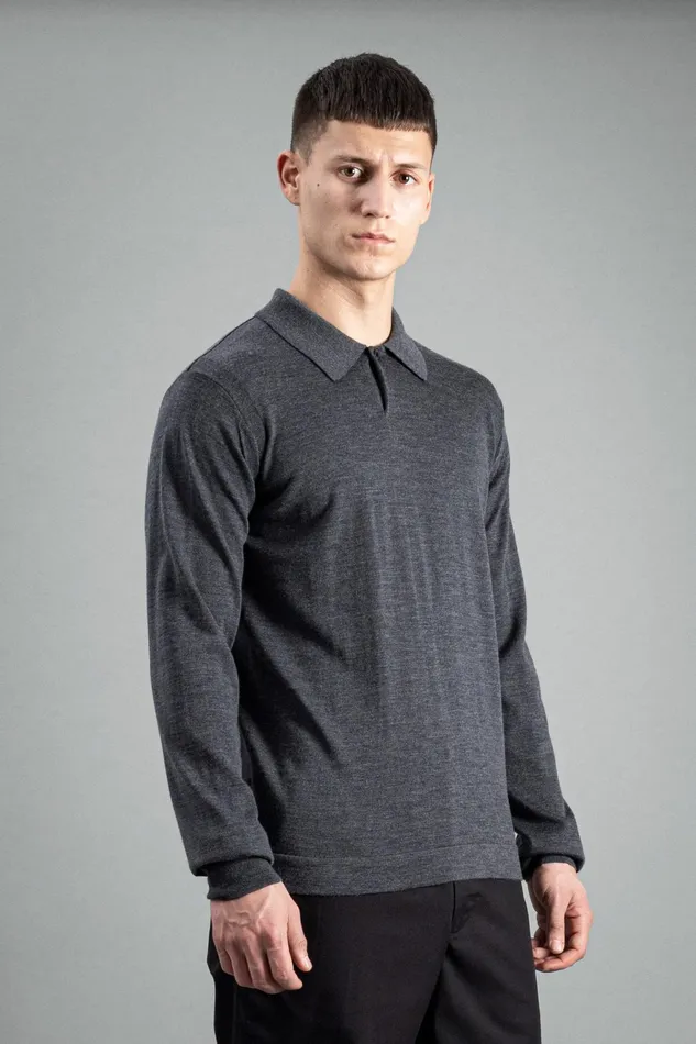 Men Tech Merino Polo Charcoal Melange Norse Projects Knitwear