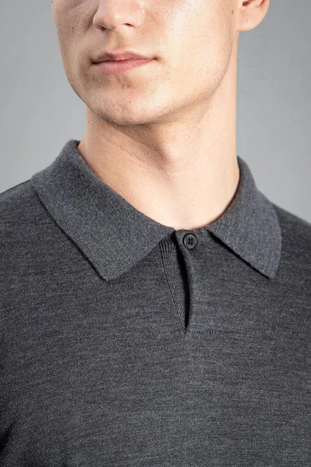 Men Tech Merino Polo Charcoal Melange Norse Projects Knitwear