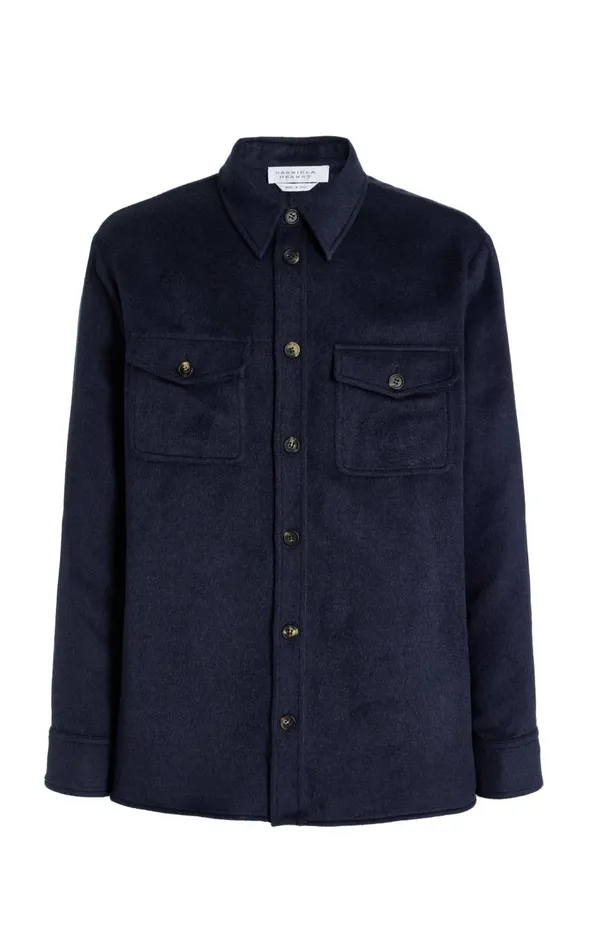 Men Tops Gabriela Hearst Lucas Overshirt In Midnight Winter Silk