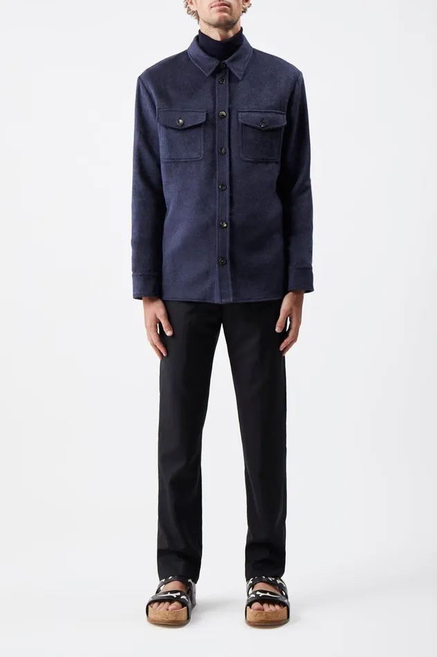 Men Tops Gabriela Hearst Lucas Overshirt In Midnight Winter Silk
