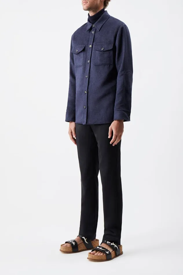 Men Tops Gabriela Hearst Lucas Overshirt In Midnight Winter Silk