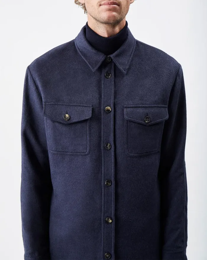 Men Tops Gabriela Hearst Lucas Overshirt In Midnight Winter Silk