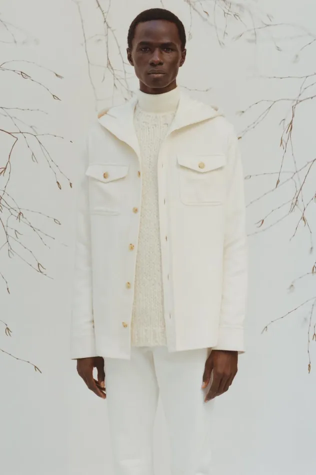 Men Tops Gabriela Hearst Swift Hoodie Shirt In Ivory Winter Silk