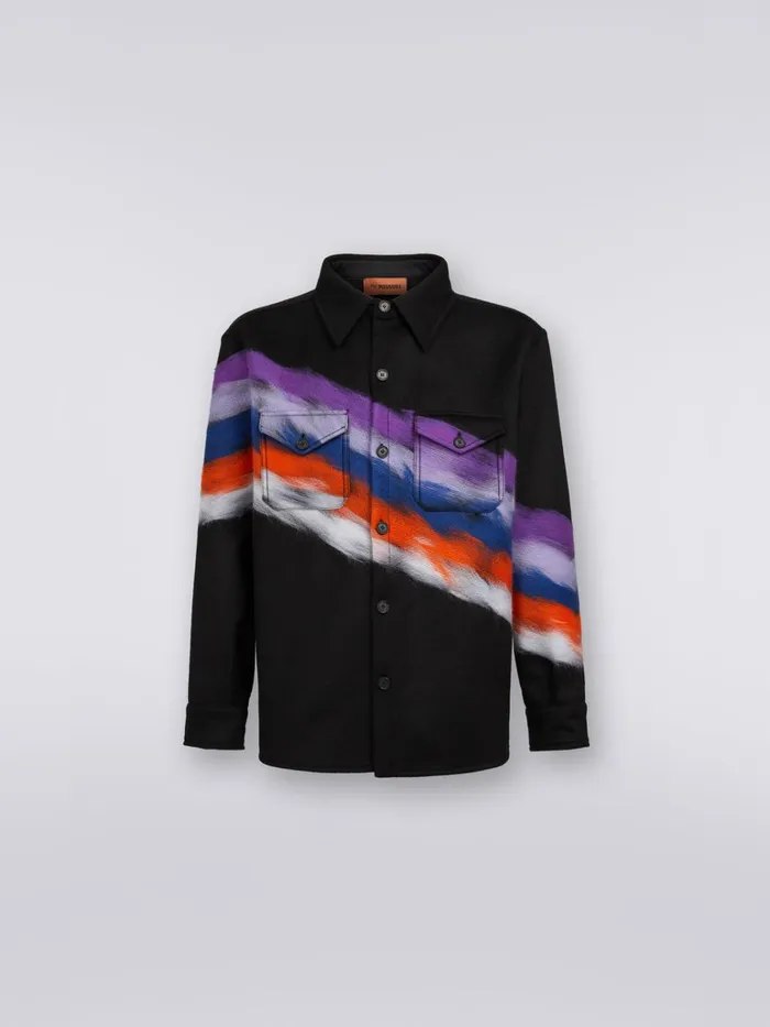 Men Wool Blend Overshirt With Slub Motif Black Missoni Coats and Jackets